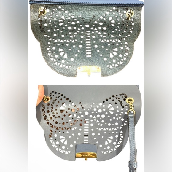 Furla Perforated butterfly Blue bag/Clutch. removable chain to make it a clutch - Picture 4 of 15